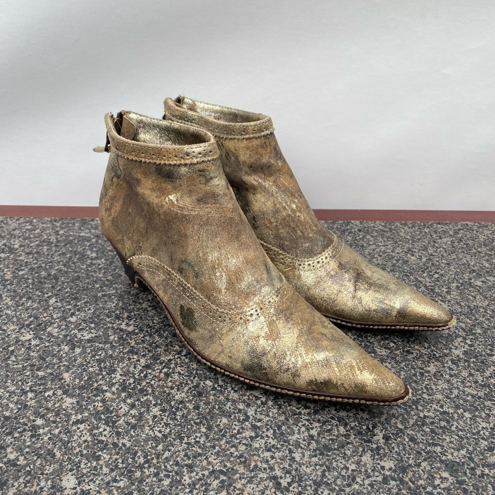 Dries Van Noten Metallic Gold Leather Pointed Ankle Booties
